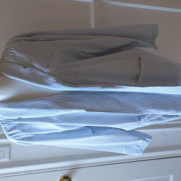 VTG Norma Kamali blue and white pinstripe seersucker blazer size large - Picture 6 of 11